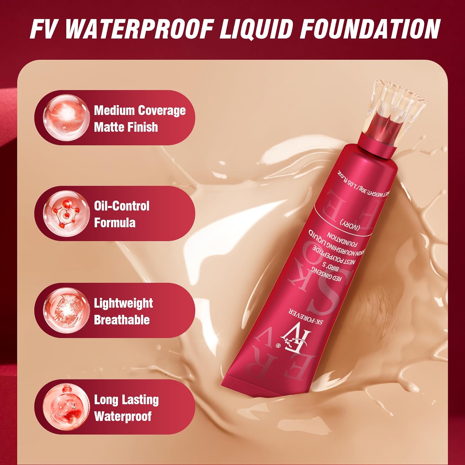FV Foundation Tube China Red original full coverage high pigmentation Foundation Tube